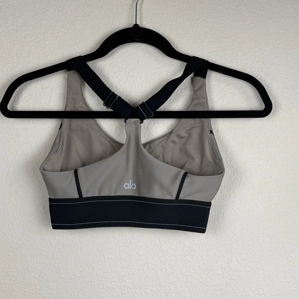 Alo Airlift Suit Up Sports Bra Black/Tan Medium Support Adj Straps *No pads Sz S